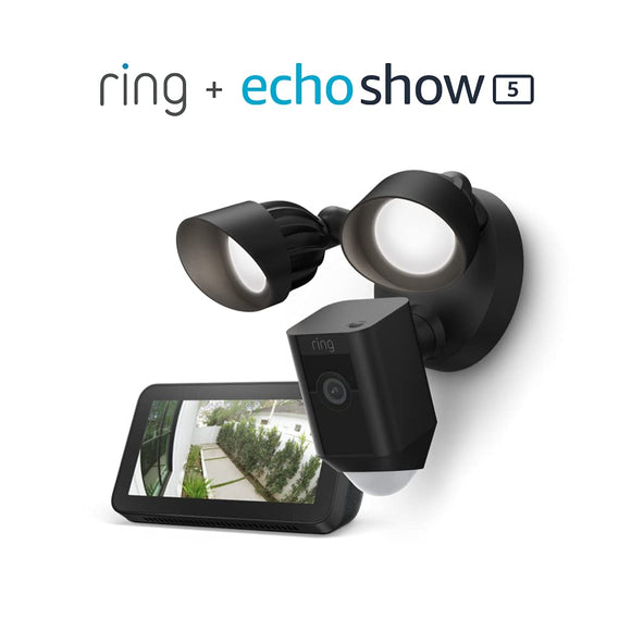 Ring Floodlight Cam Wired Plus (Black) bundle with Echo Show 5 (2nd Gen)