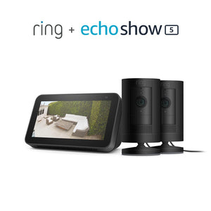 Ring Stick up Cam Plug-In (Black) 2PK bundle with Echo Show 5 (2nd Gen)