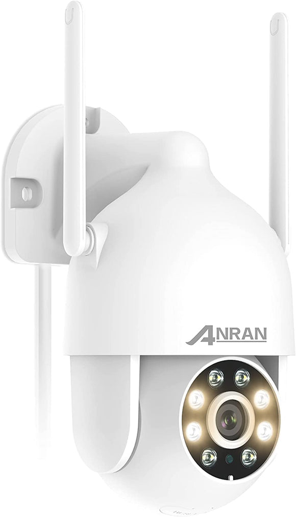 ANRAN Security Camera Outdoor with Spotlight and Siren, 2K 2.4g WiFi PTZ Wired Camera Outdoor with 360¡ã View, Color Night Vision, IP66 Waterproof, Two-Way Audio, SD and Cloud Storage, P2 White