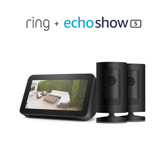 Stick up Cam Battery (Black) 2PK bundle with Echo Show 5 (2nd Gen)