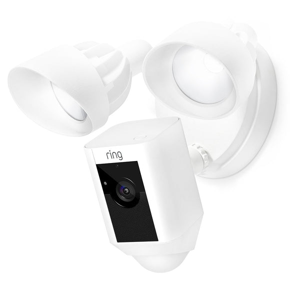 Certified Refurbished Ring Floodlight Camera Motion-Activated HD Security Cam Two-Way Talk and Siren Alarm, White, Works with Alexa