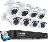 ZOSI H.265+ 1080p Home Security Camera System Outdoor Indoor, 5MP Lite 8 Channel DVR Recorder and 8 x 1080p Weatherproof CCTV Bullet Dome Camera, Remote Access, Motion Alerts (1TB Hard Drive Built-in)