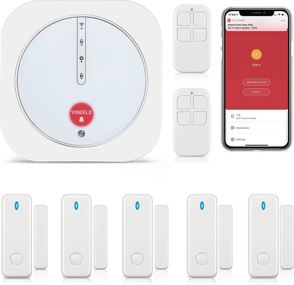 YISEELE Home Security System, Door Alarm System with WiFi, Alarm Security with Phone APP Alert, 9-Piece Kit: Alarm Siren, Door Window Sensor, Remote, Work with Alexa and Google for House, Apartment