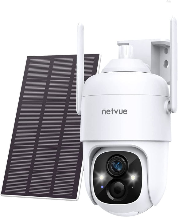 Solar Security Cameras Wireless Outdoor- Netvue Camera 2.4G WiFi 360¡ã View Pan Tilt Strobe Light/ Spotlight Home Security System with Motion Detection and Siren, Two-Way Audio, Color Night Vision