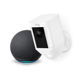 Ring Spotlight Cam Battery HD Security Camera (White) and Echo Dot (4th Gen)