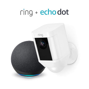 Ring Spotlight Cam Battery HD Security Camera (White) and Echo Dot (4th Gen)