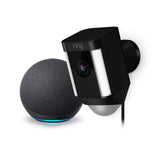 Ring Spotlight Cam Wired: Plugged-in HD Security Camera (Black) and Echo Dot (4th Gen)