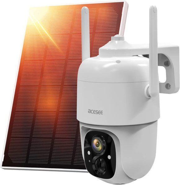 Security Camera Wireless Outdoor,Acesee 360¡ãPTZ Solar Battery Powered WiFi Wireless Cameras for Home Security,Surveillance Camera with Motion Detection,Spotlight,Color Night Vision,Siren Alarm