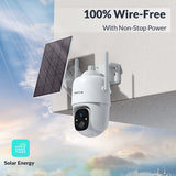 Solar Security Cameras Wireless Outdoor- Netvue Camera 2.4G WiFi 360¡ã View Pan Tilt Strobe Light/ Spotlight Home Security System with Motion Detection and Siren, Two-Way Audio, Color Night Vision